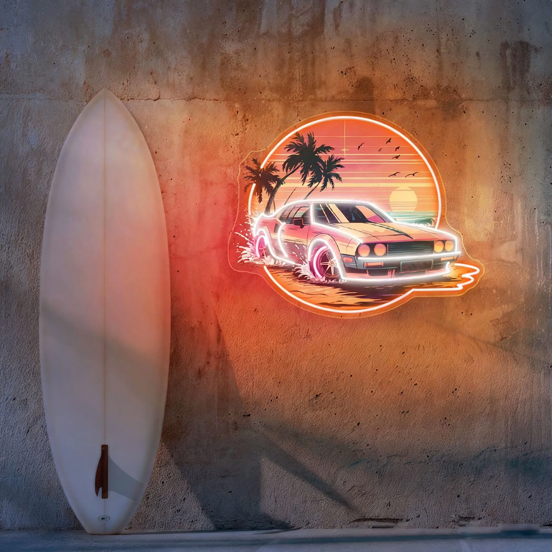 

Retro Car Neon Sign With Palm Sunset Wall Art,Car Neon Sign,Sunset Neon Wall,Car Lover Gift,Home Decors,Business Neon Sign