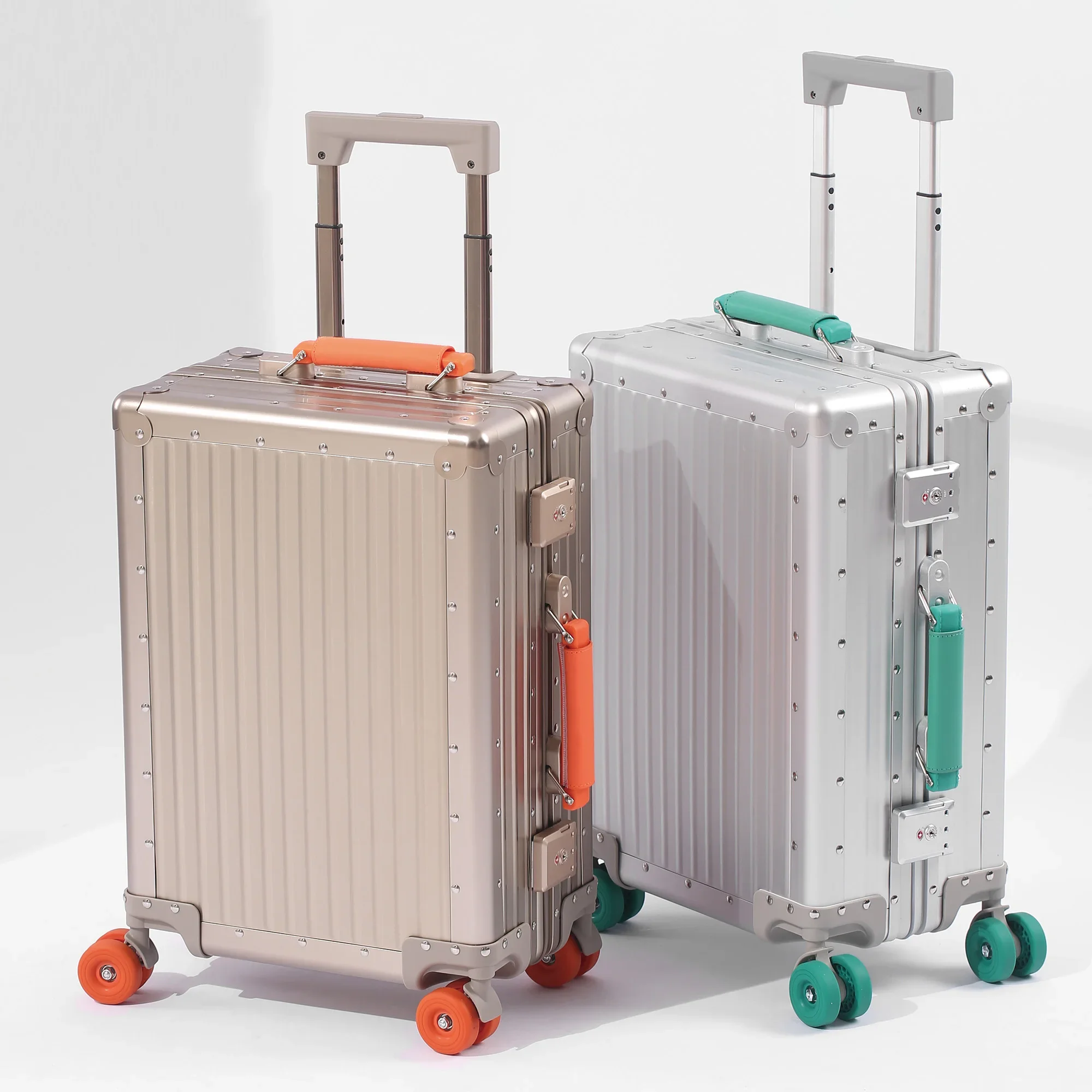 

20 All Aluminum Magnesium Alloy Suitcase Carry On Luggage TSA Lock Silent Rubber Spinner Wheels Hard Shell Travel Suitcase