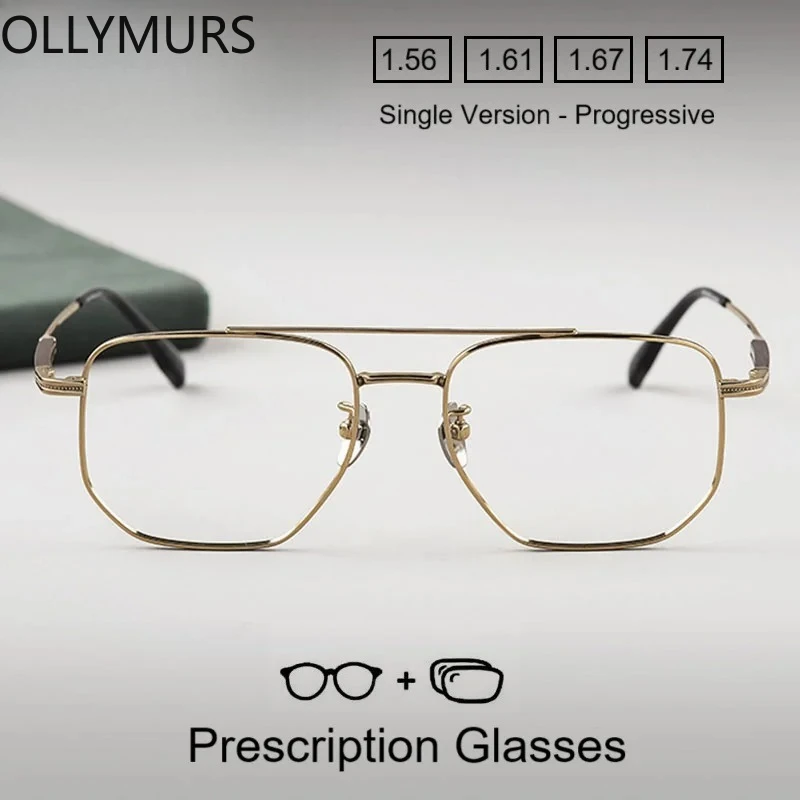 OLLYMURS メンズ純チタンフレームパイロット光学眼鏡処方メガネ抗ブルーライトフォトクロミック近視眼鏡
