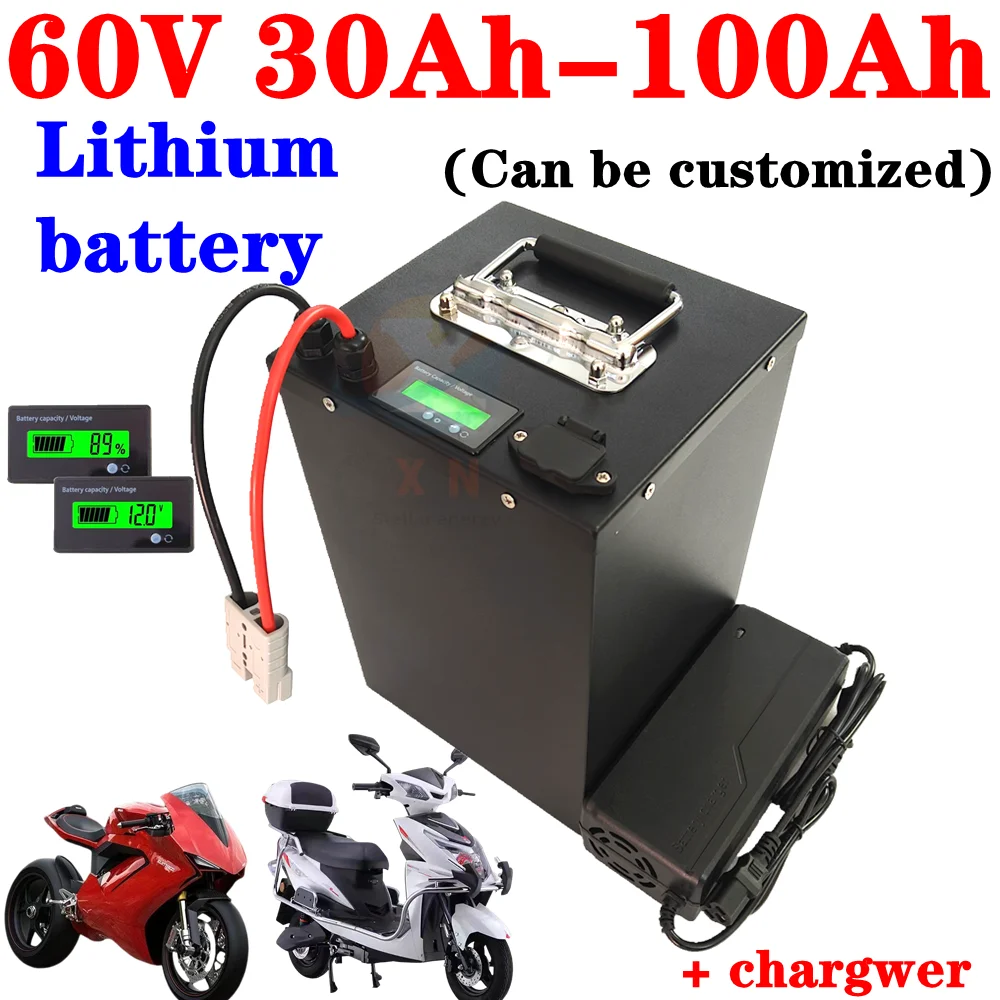 XN 50Ah 60V 40Ah 60Ah 60V 80Ah 100Ah batteria al litio Li Ion per 3000w Scooter bicicletta moto + caricatore 10A