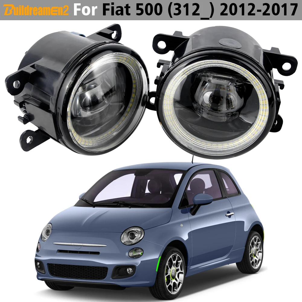 2 X Car LED Fog Light Angel Eye DRL Driving Lamp For Fiat 500 (312_) 2-Door 2012-2017 500 4-Door 2014-2015 (Except Abarth Model)