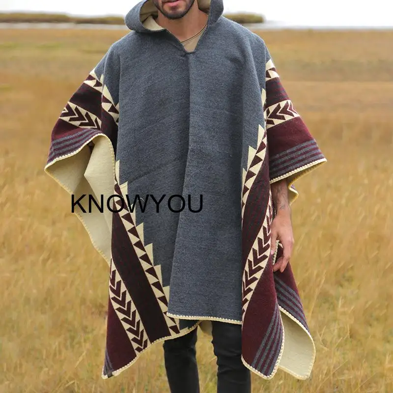 

Новинка 2026 года: Утепленное пончо-шаль с воротником-хомутом для мужчин, теплая куртка-пашмина из смесовой шерсти, пальто-шарф в этническом стиле, верхняя одежда
