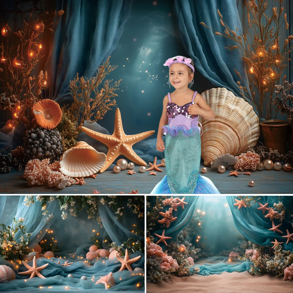 

Underwater World Baby Shower Backdrop Starfish Baby 1st Birthday Party Decor Portrait Photographic Background Studio Shoots Prop