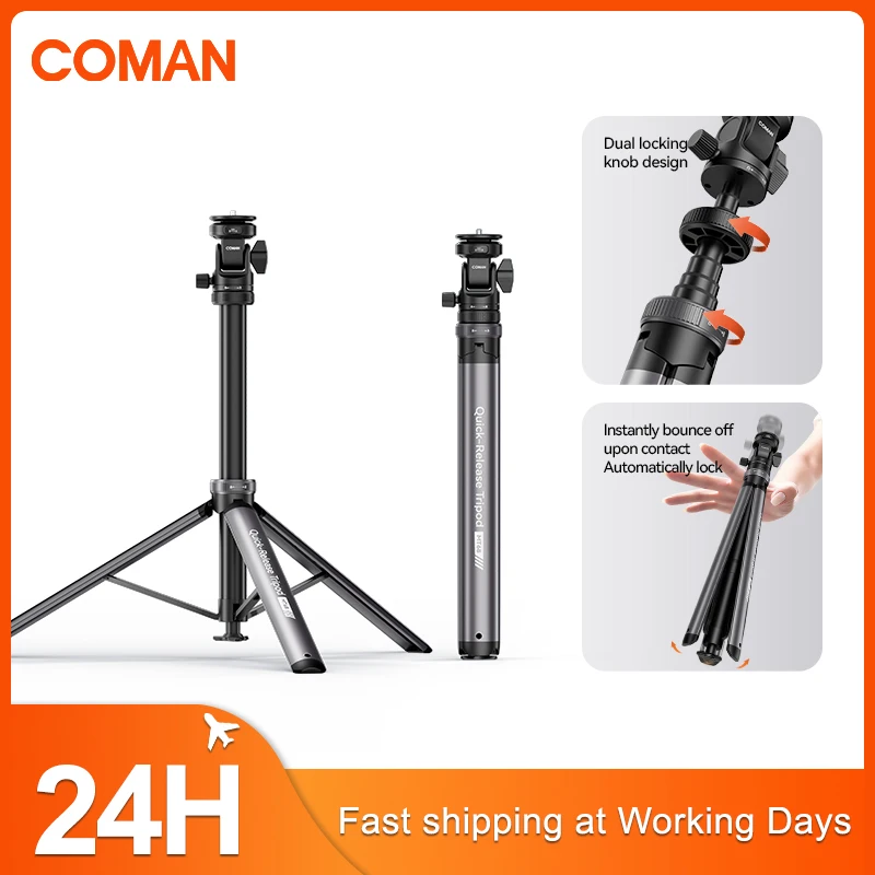 COMAN MT68 un clic Pop up support de lumière à dégagement rapide pour la lumière de photographie trépied d'appareil photo reflex numérique 7 Sections étendre 2.12M en aluminium