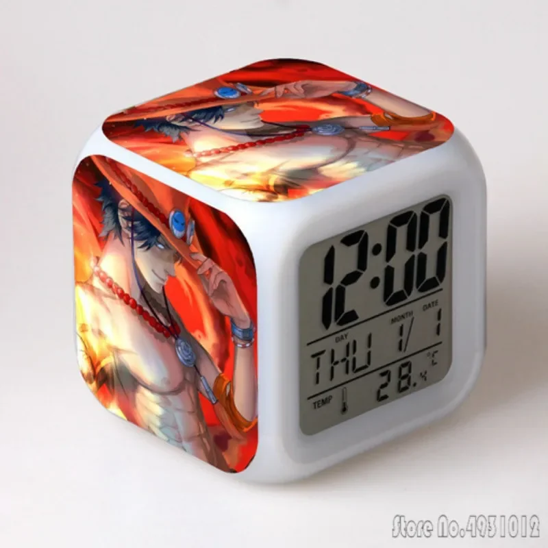 Anime peripheral One Piece Alarm Clock Creative Student 8x8x8cm LED Cube with Colorful Light Display Time Week Month