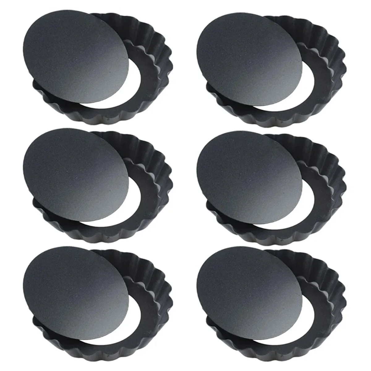 6Pcs 4In/10cm Mini Pie Muffin Cupcake Pans Non-Stick Tart Quiche Flan Pan Mold Removable Loose Bottom Round Bakeware