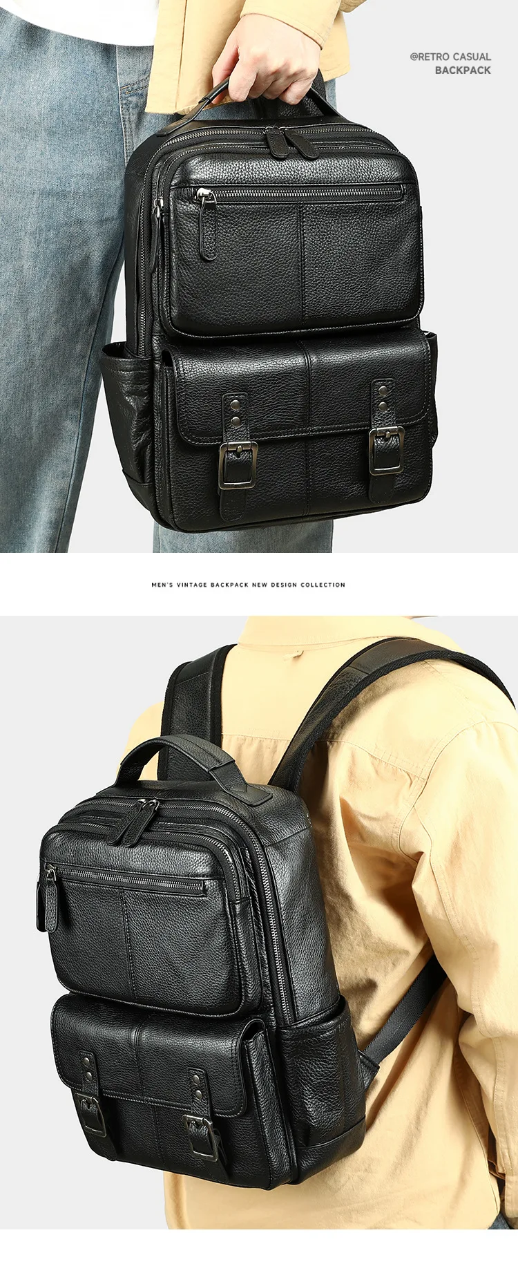 Business-Reiserucksack aus hochwertigem Rindsleder, 15-Zoll-Laptop-Rucksack für Herren – Detail 5