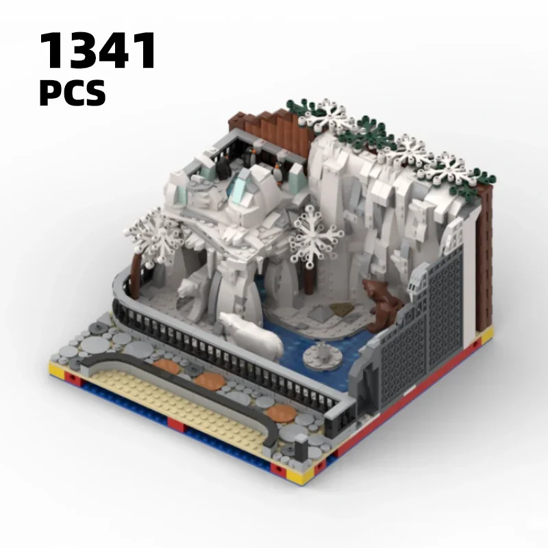 Zoo arctic MOC Modułowy zestaw klocków dla zwierząt Model widoku ulicy Zestaw klocków do budowania scen miejskich DIY Niedźwiedź polarny siedlisko zabawki dla dzieci