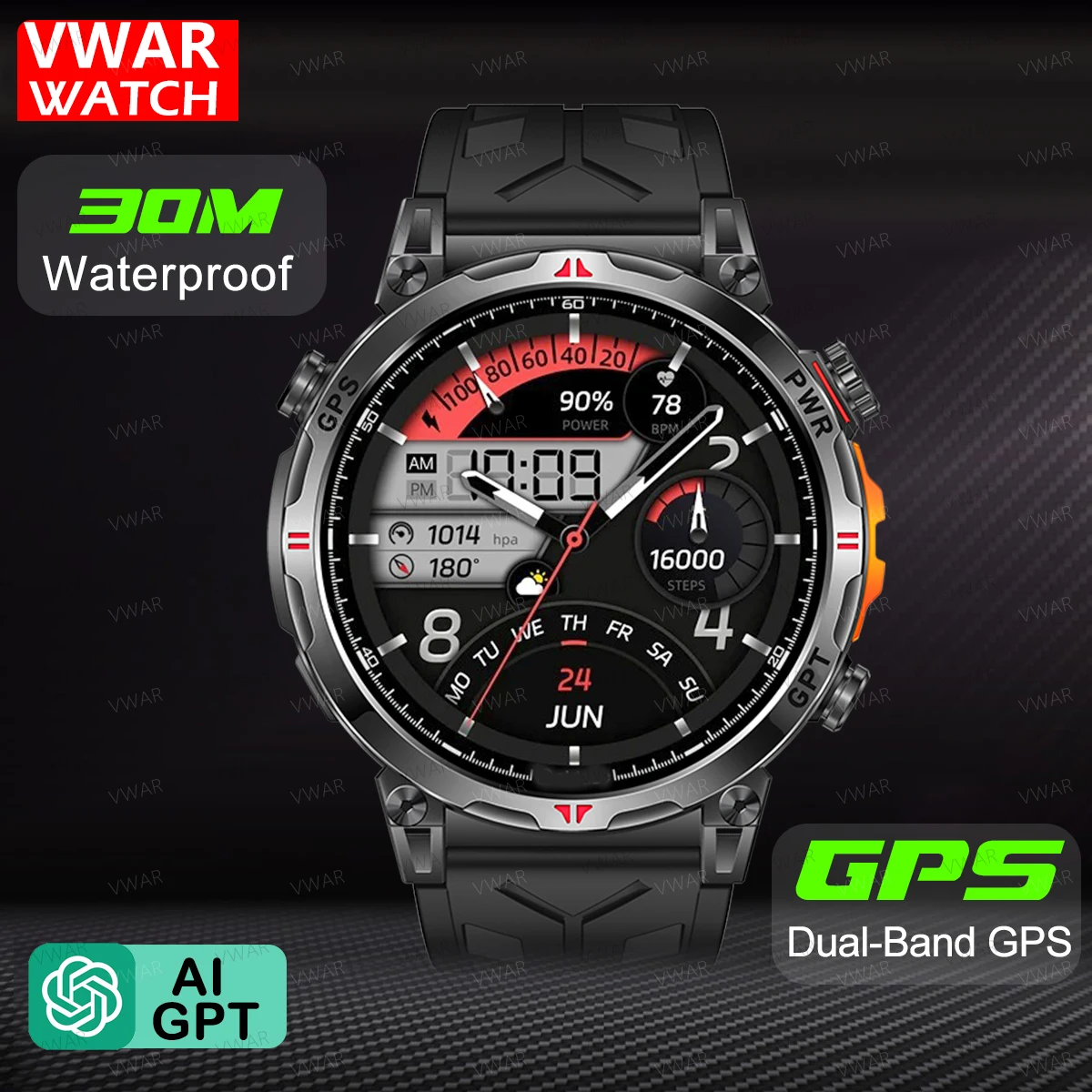 

VWAR Air5 Ultra GPS Smartwatch 1.56" AMOLED Screen Compass Barometric Altimeter Voice Calling Smart Watch for Men Stratos 4 Pro