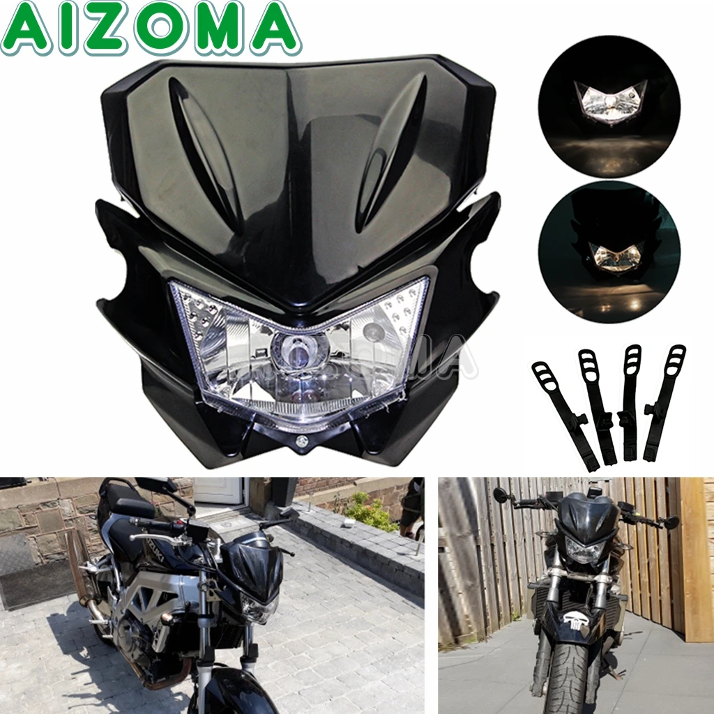 Street Bike Motorcycle Headlight Front Head Lamp Fairing Black For Honda Suzuki Kawasaki KSR KLX KLR KX 110 125 150 250 650