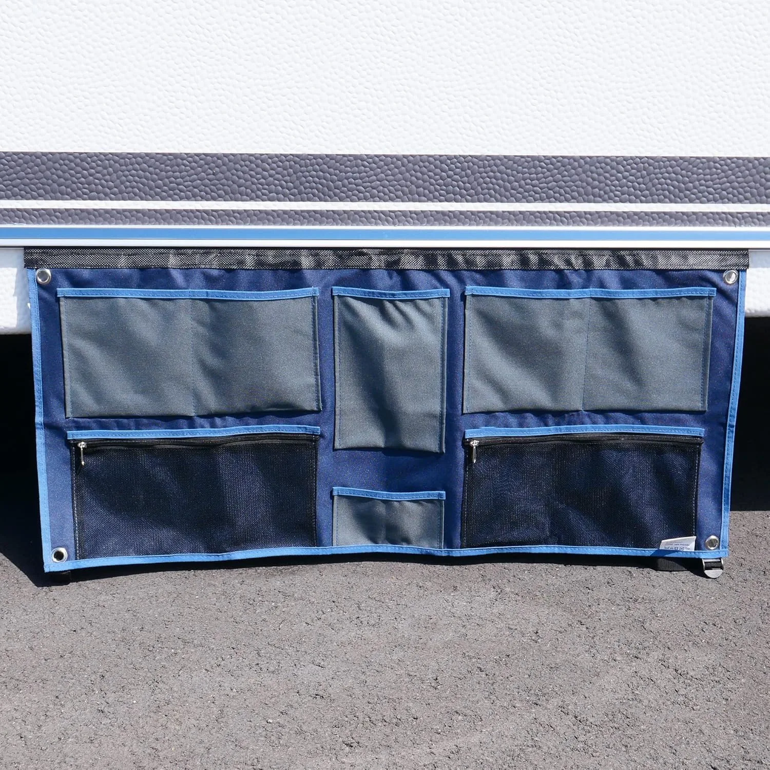 RV Caravan Draught Skirt Organiser With Piping Strip Eyelets 8 Pockets Storage Bags For Shoes Phone Keys Camping Storage