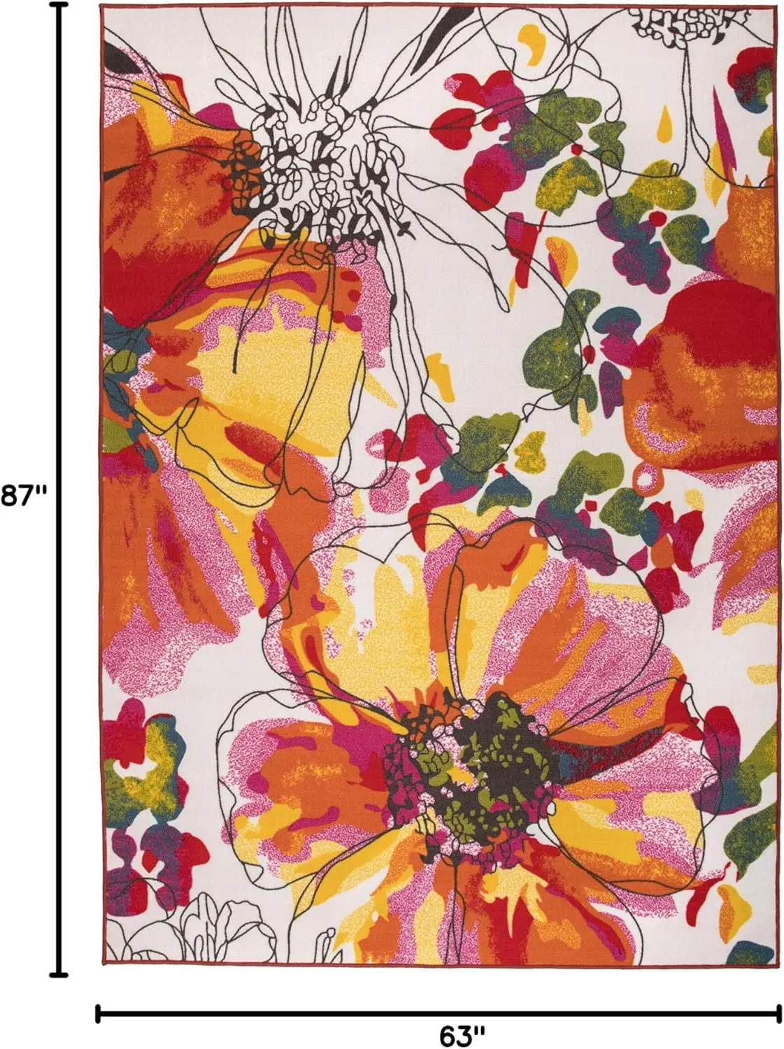 Modern Bright Flowers Area Rug, Non Slip Carpet for Living Room Bedroom Kitchen Entryway, Multi Color Home Decor