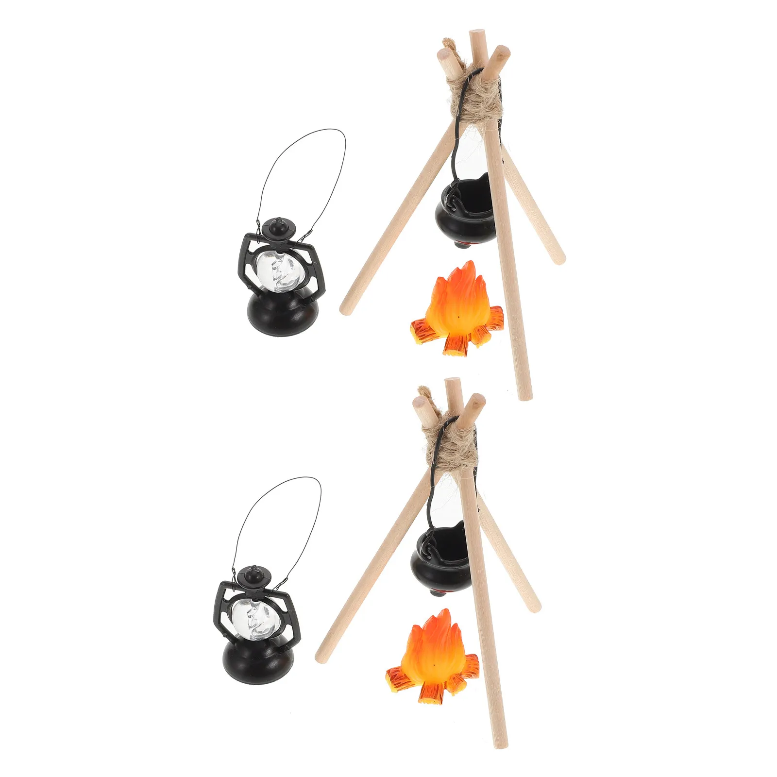 

2Set Miniature Fireplace Campfire Hanging Pot Mini House Camping Accessories Artificial Fire Flames Bonfire Decoration