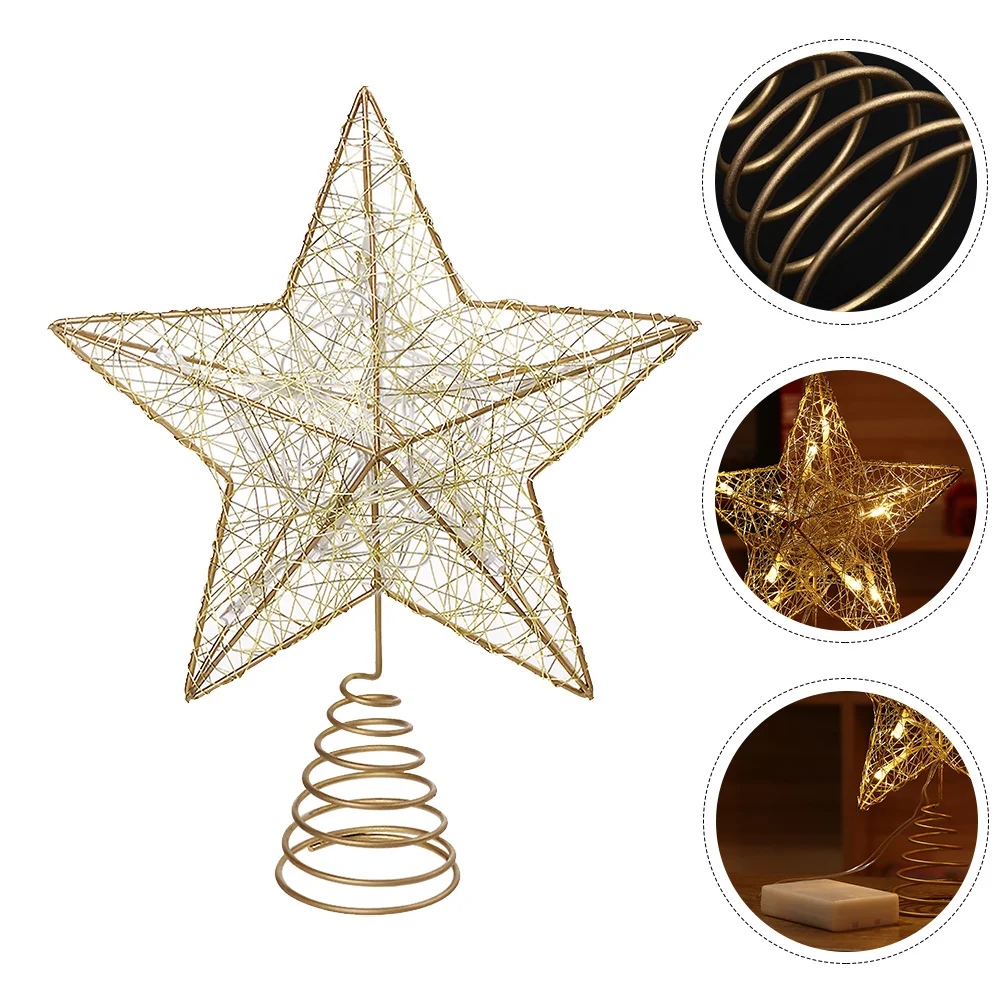 1 قطعة Led الخماسي ضوء الذهبي شجرة عيد الميلاد توبر مضيئة ستار ديكور لقضاء عطلة حفلة مهرجان المنزل عيد الميلاد شجرة الزينة #5