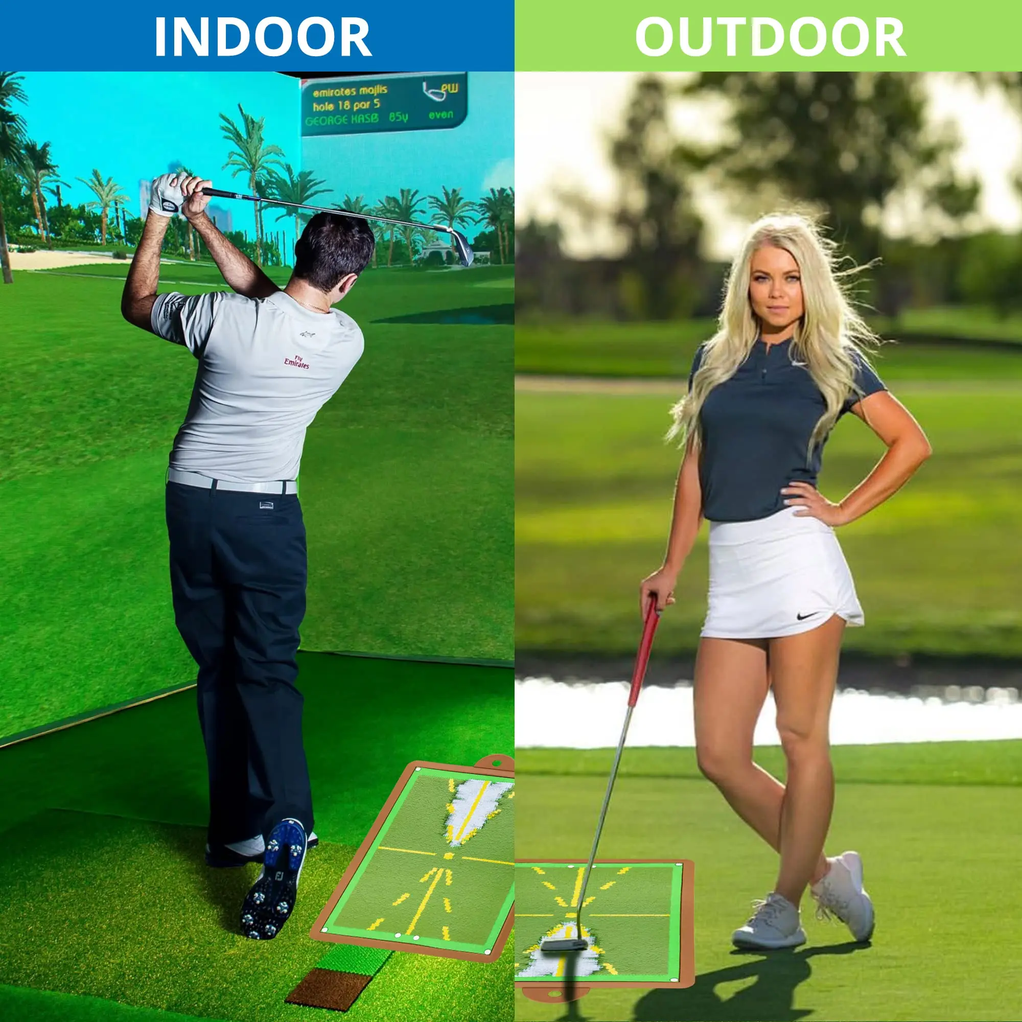 Golf Training Mat for Swing Detection Batting, Path Feedback Golf Swing Mat, Analysis Swing Path and Correct Hitting Posture