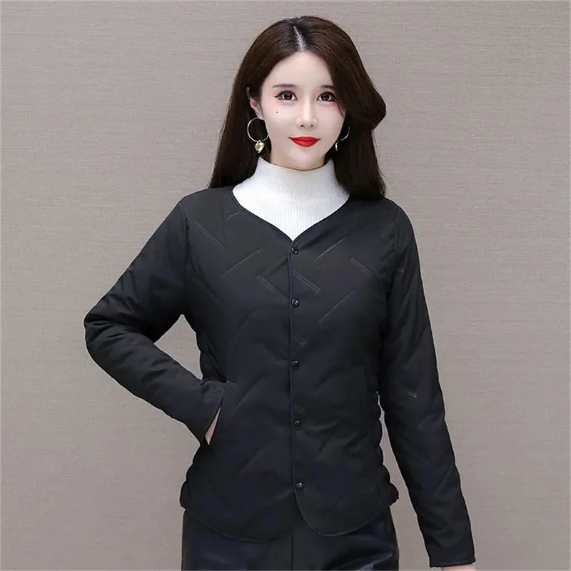 Autumn Winter Lightweight Slim Fit Down Cotton Coat Women's Inner Tank Short Thickened and Plushed Large Size Warm Coat Female