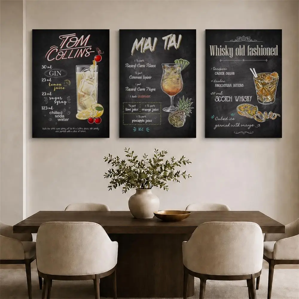 Cocktail Drinks Daiquiri Mojito Framed Wall Painting Ready to Hang Canvas Art Poster for Living Room Bedroom Home Decor Decals