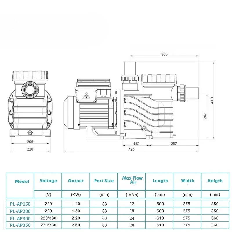 Complete set of swimming pool equipment accessories, pump, recirculation pump