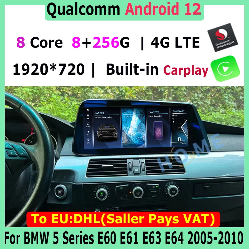 

Автомагнитола Snapdragon для BMW, мультимедийный плеер на Android 12, с экраном 12,5 дюйма, GPS, для BMW 5 Series, E60, E61, E62, 4G