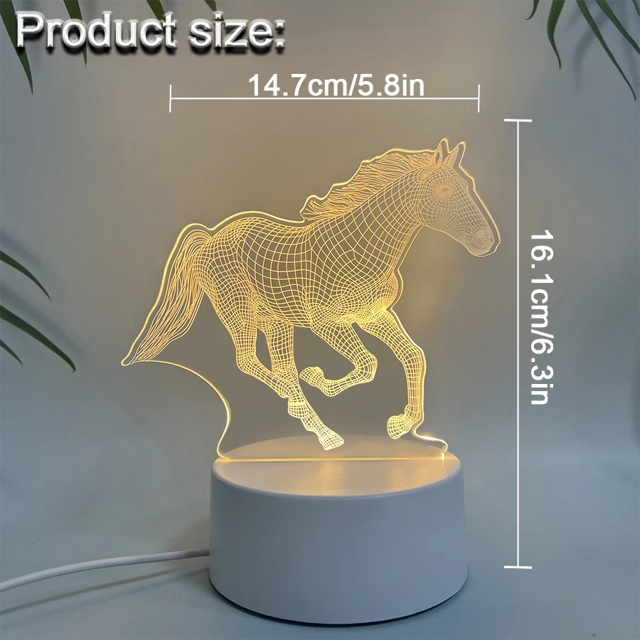 Horse series /3D vision night light, monochrome warm light plug-in base, birthday gift for friends, can be used in bedroom/livin