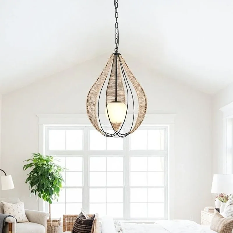 New American Country Style Pendant Light Hand Woven Simple Dining Room Chandelier Bedroom Lighting
