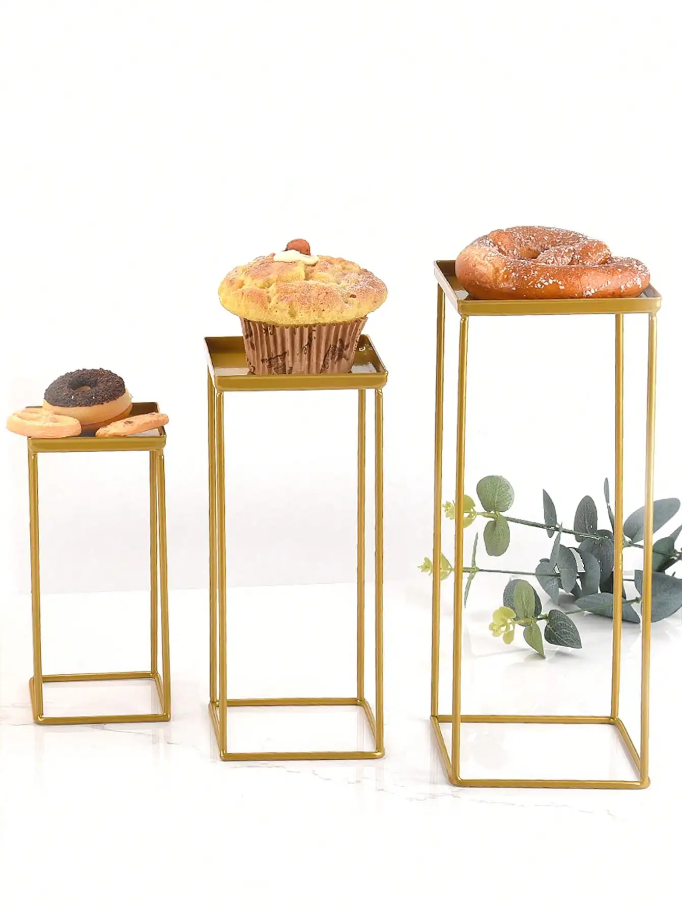 Leeseph Mini Serving Tray Set of 3 Cupcake Stand Metal Riser Racks/Food Display Stands  Rectangle Serving Platter Metal Tray