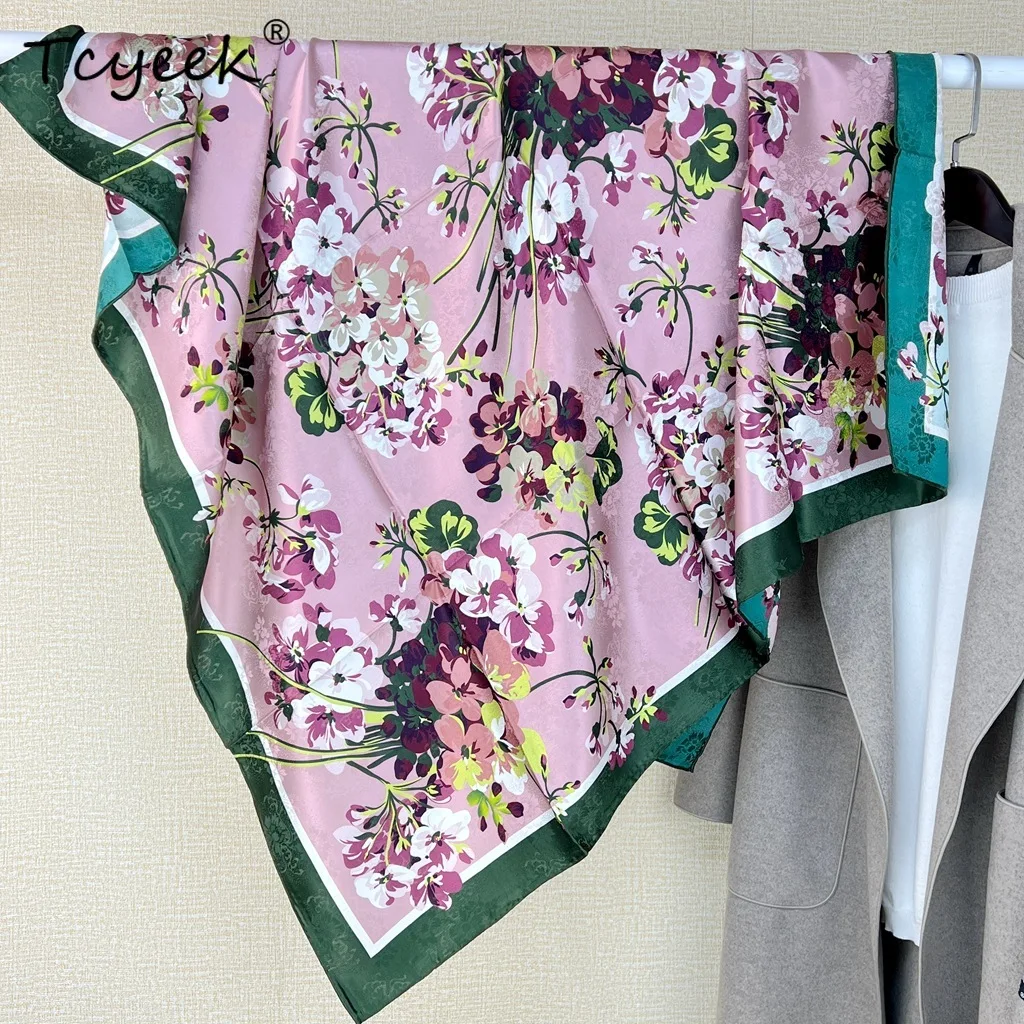 

Tcyeek, 19MM 100%Real Slik Elegant Kerchief, 106cm Flower Print, Mom Gift Commute Retro Chic Scarf, 2024 Summer Fall A465124QC