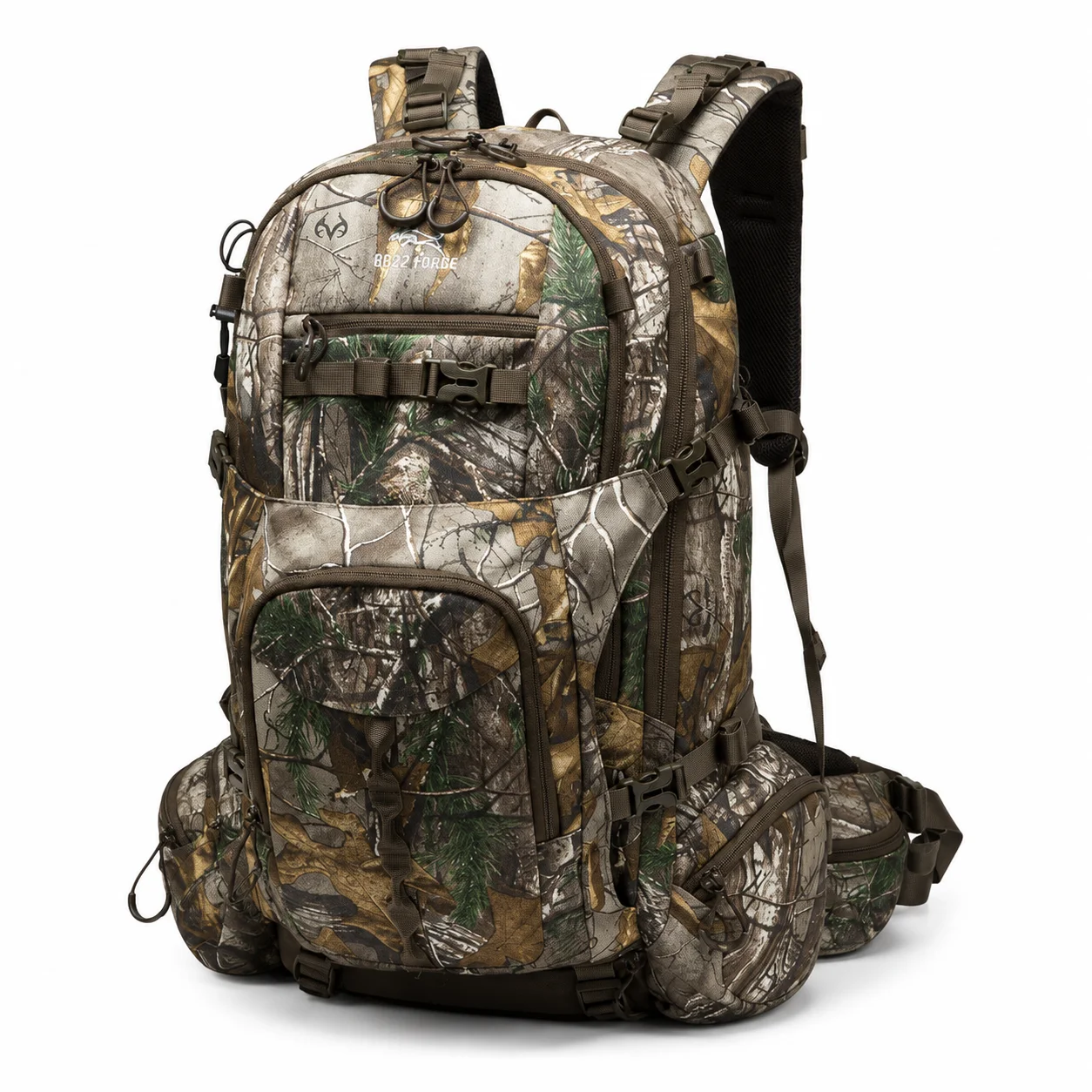 50L Hunting Backpack Real Tree Camo Outdoor Pack with Bow Holder Waterproof Polyester Hiking Trekking Camping Bag