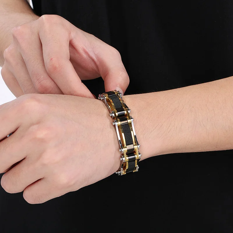 Kalen 15MM Heavy Stainless Steel Bracelet for Men Punk Domineering Bicycle Chain Bracelet Party Jewelry Gift Cuff Bangle