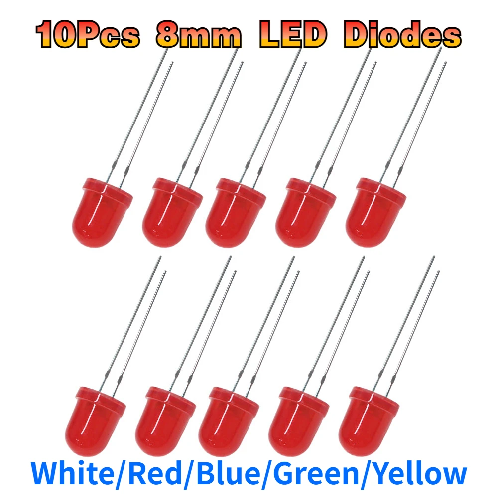 10Pcs 8mm LED Diodes 2- 3.2 V Light Emitting Diodes Kit White/Yellow/Green/Red/Blue Bulbs Lamps for Leds Electronica