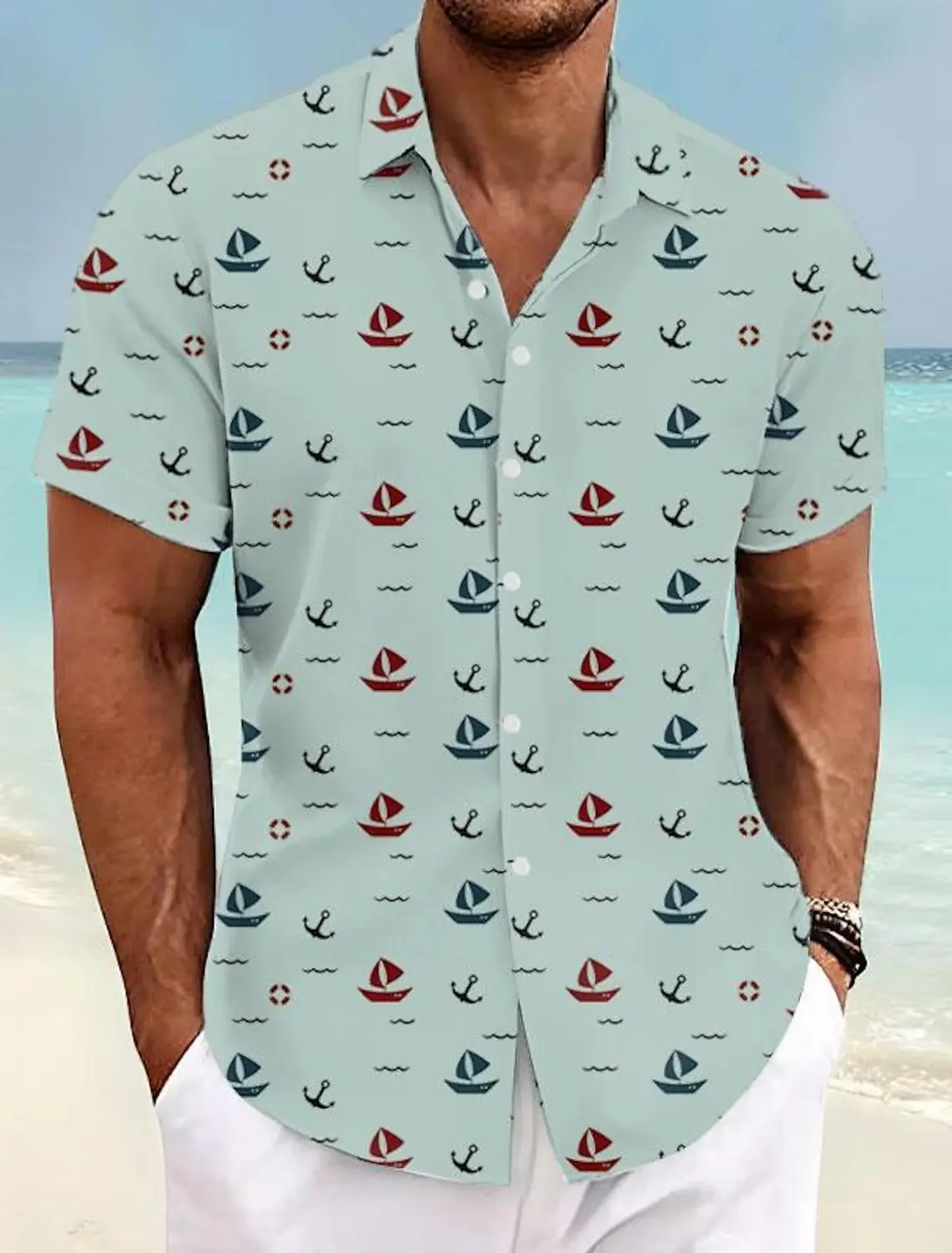 Camisa con estampado 3D de Velero para hombre, ropa de gran tamaño, viaje informal, Playa hawaiana, Harajuku, vacaciones, Verano