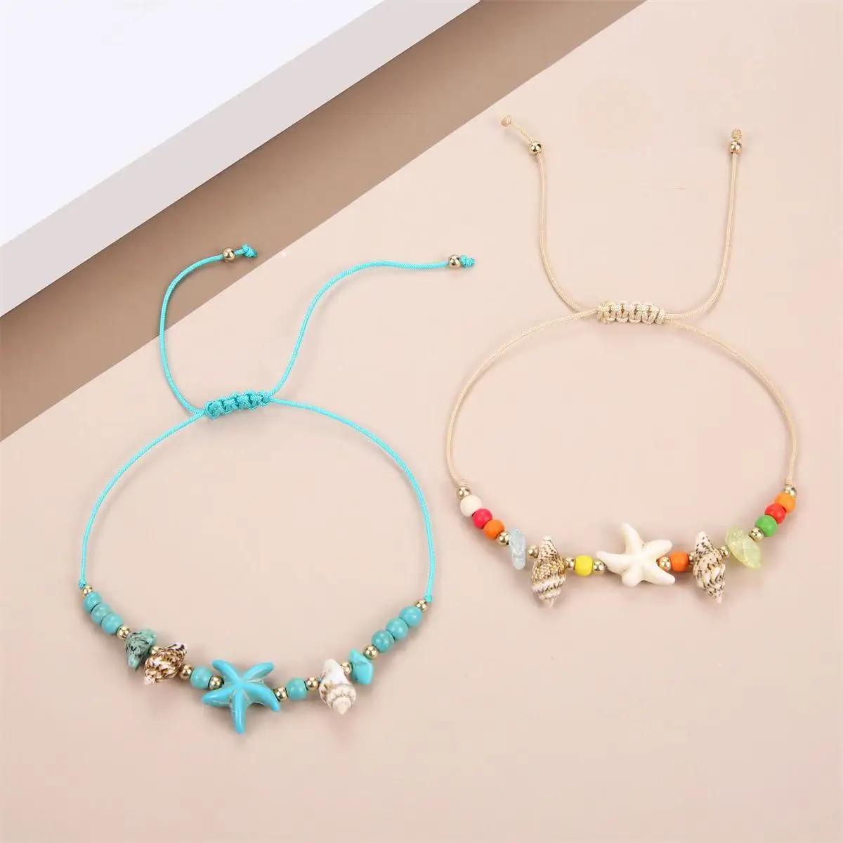 12-piece Set Of Hawaiian-style Turquoise Starfish And Conch Woven Bracelet, European And American Summer Beach Style Bracelet view 6