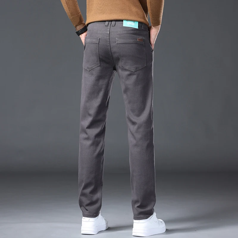 2025 جديد رمادي داكن مطاطا الجينز الرجال القطن لينة مريحة الأعمال عادية الدينيم السراويل الملابس الكورية ربيع الخريف بنطلون #6