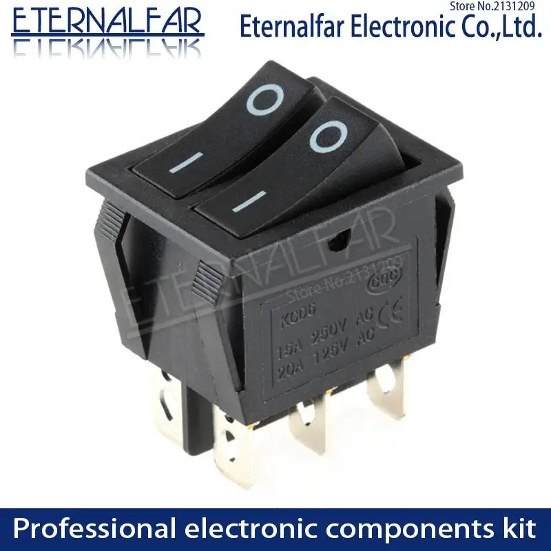 Interruptor basculante KCD6 de 16A y 250V de CA, interruptor de barco de 6 pines con lámpara de encendido y apagado, calentador eléctrico verde de