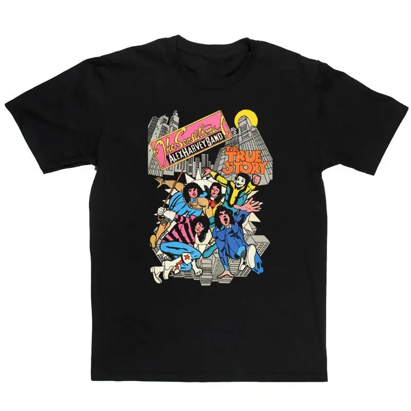 تي شيرت Vtg The Sensational Alex Harvey Band قطن أسود بالحجم الكامل