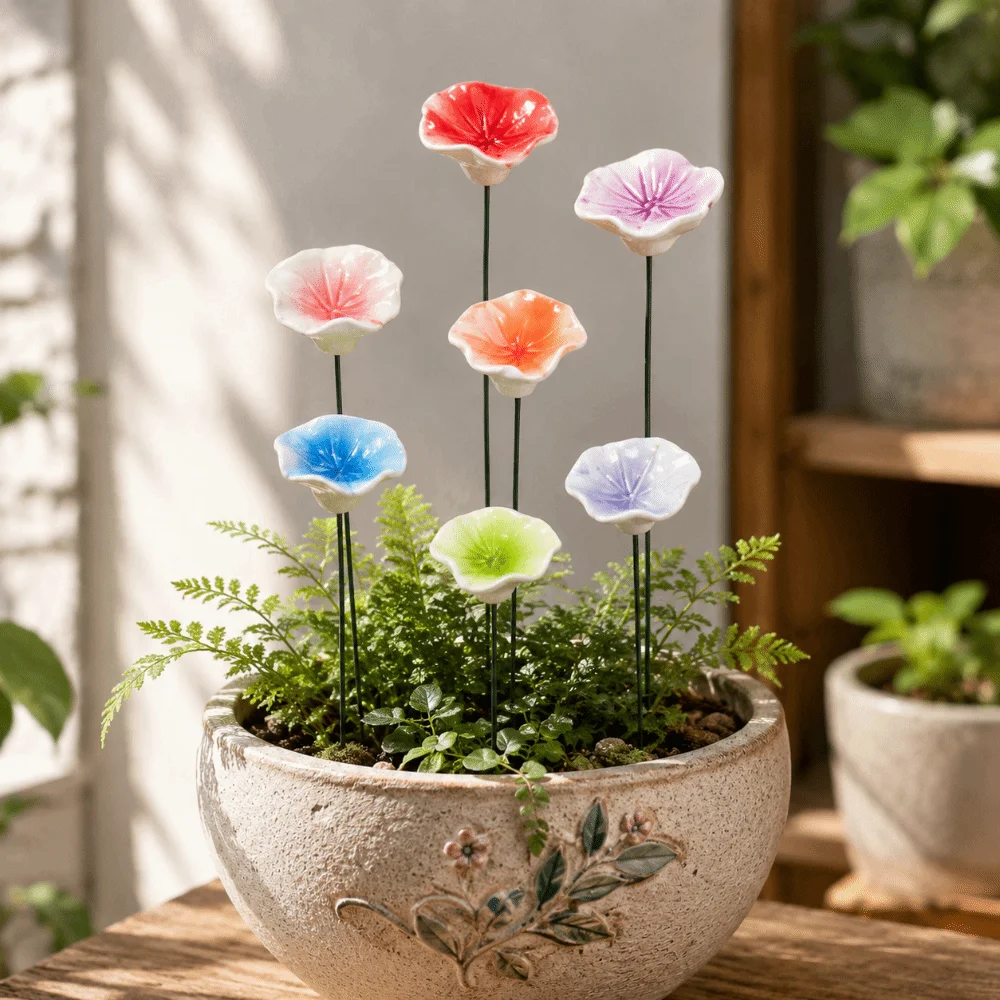 3pcs Flower Shape Bee Watering Station Garden Decoration Ceramic Bee Butterfly Water Dispenser DIY Multi-function