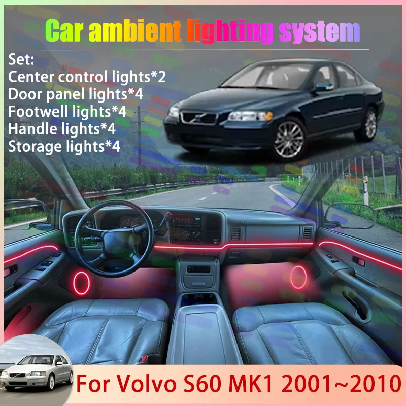 

For Volvo S60 MK1 2001~2010 2002 2003 2004 2005 2/18 in 1 Car Atmosphere Light Lamp RGB Shade Ensemble Streamer Atmosphere Set