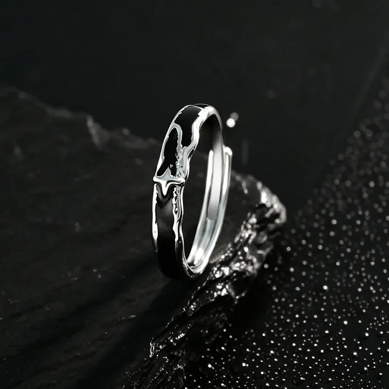 Lone Star Ring Men Cold Wind Epoxy Glow Single Index Finger Ring Fashion Versatile Dark Style Open Adjustable Band Jewelry