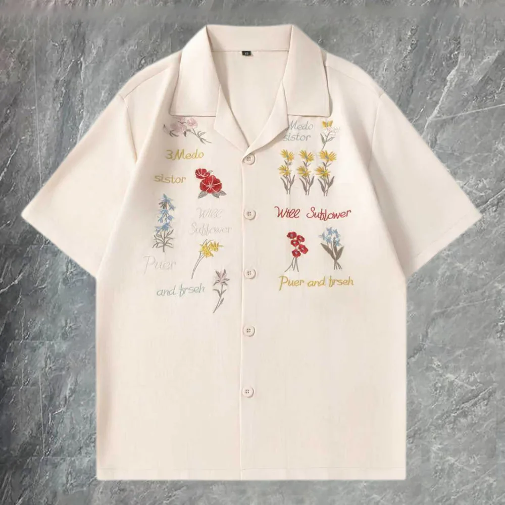 Embroidery Black Beige Shirt Party Shirts Men Clothing Flower Shirts Men Camisa Social Masculina Casual Shirt Chemise Homme