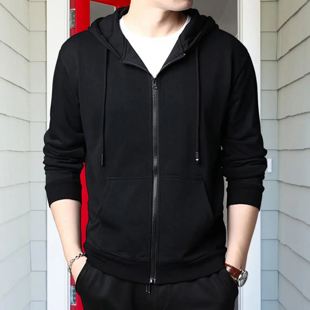 

Autumn Jacket Trendy Drawstring Pure Color Spring Jacket Plus Size Spring Jacket Casual Pockets Men Fall Coat for Home