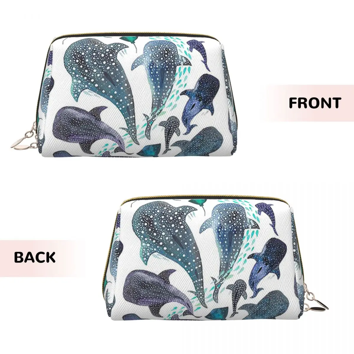 Whale Shark, Ray And Sea Creature Play Women Cosmetic Bags Travel Makeup Organizer Pouch Toiletry Storage Dopp Kit Case