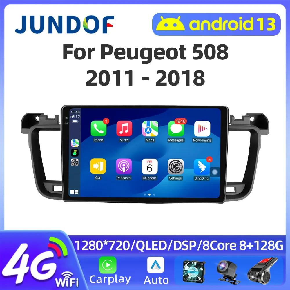 JUNDOF Car Radio For Peugeot 508 508SW 2011 - 2018 Wireless CarPlay Android Auto Car Intelligent Systems No 2 din 2din DVD