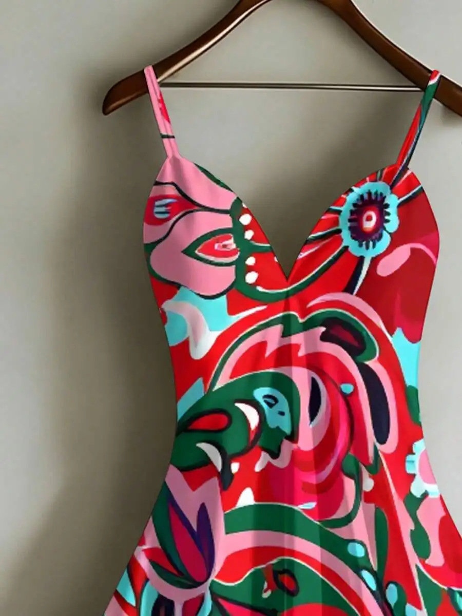 

Boho Floral Print Slip Dress V Neck Summer Beach Vacation Dress For Women