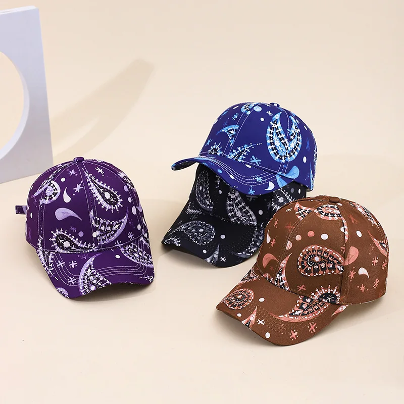 Hot-selling cashew flower digital print baseball cap, fashionable and unique duckbill cap, outdoor sun protection cap