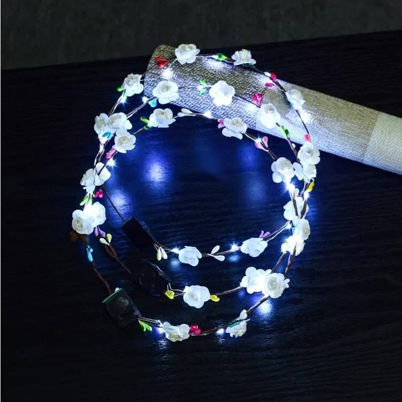 20pcs Women Girl  LED Glow Flower Headband Garland Flashing Floral Hair Band Crown Party  Birthday  Halloween