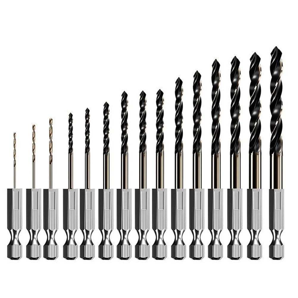 15pcs Drill Bit Set 1.5-6.5mm 1/4 Inch Hex Shank HSS With Cobalt Drill Bit Set For Wood Metal Hole Cutter Drilling Tools Parts