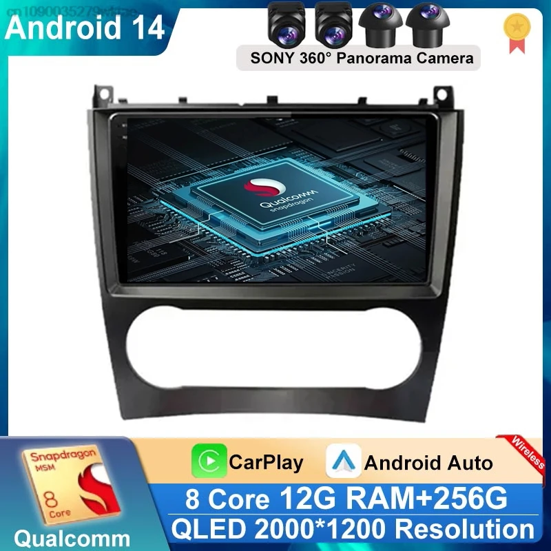 For Mercedes Benz C-Class C Class W203 W209 C180 C200 CL203 C209 A209 2004 - 2011 Navigation Android 14 Car radio 2DIN Head Unit