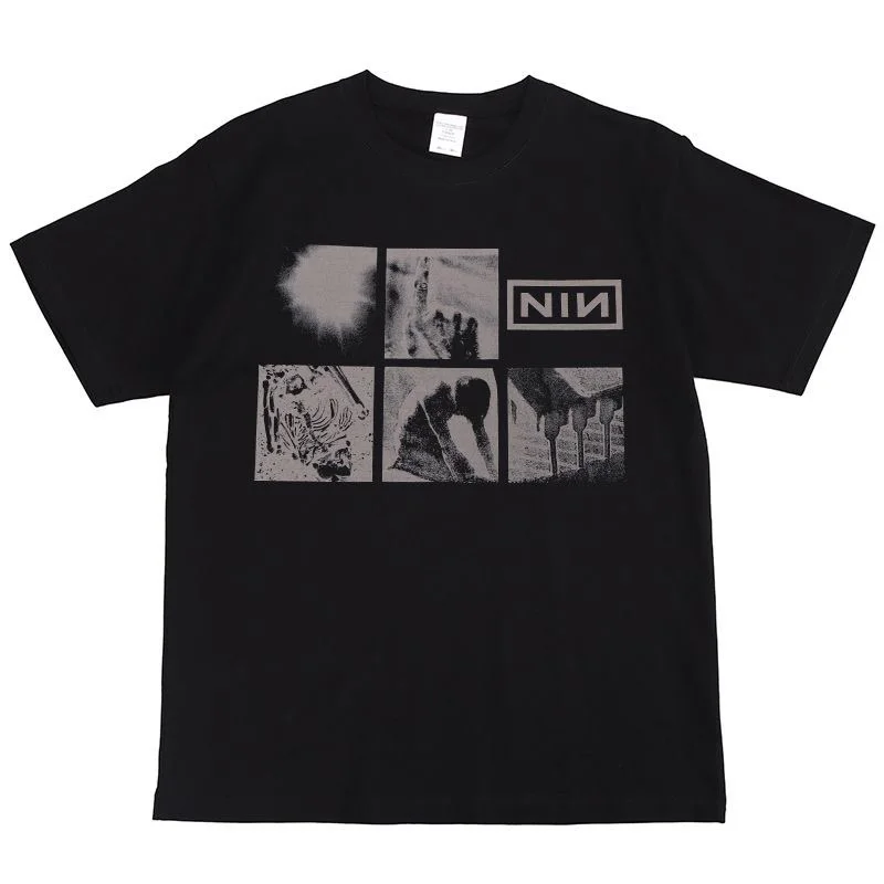 Camiseta de Manga Corta con Estampado Offset de la Banda de Rock Nine Inch Nails, Estilo Americano, Hip-hop, Retro