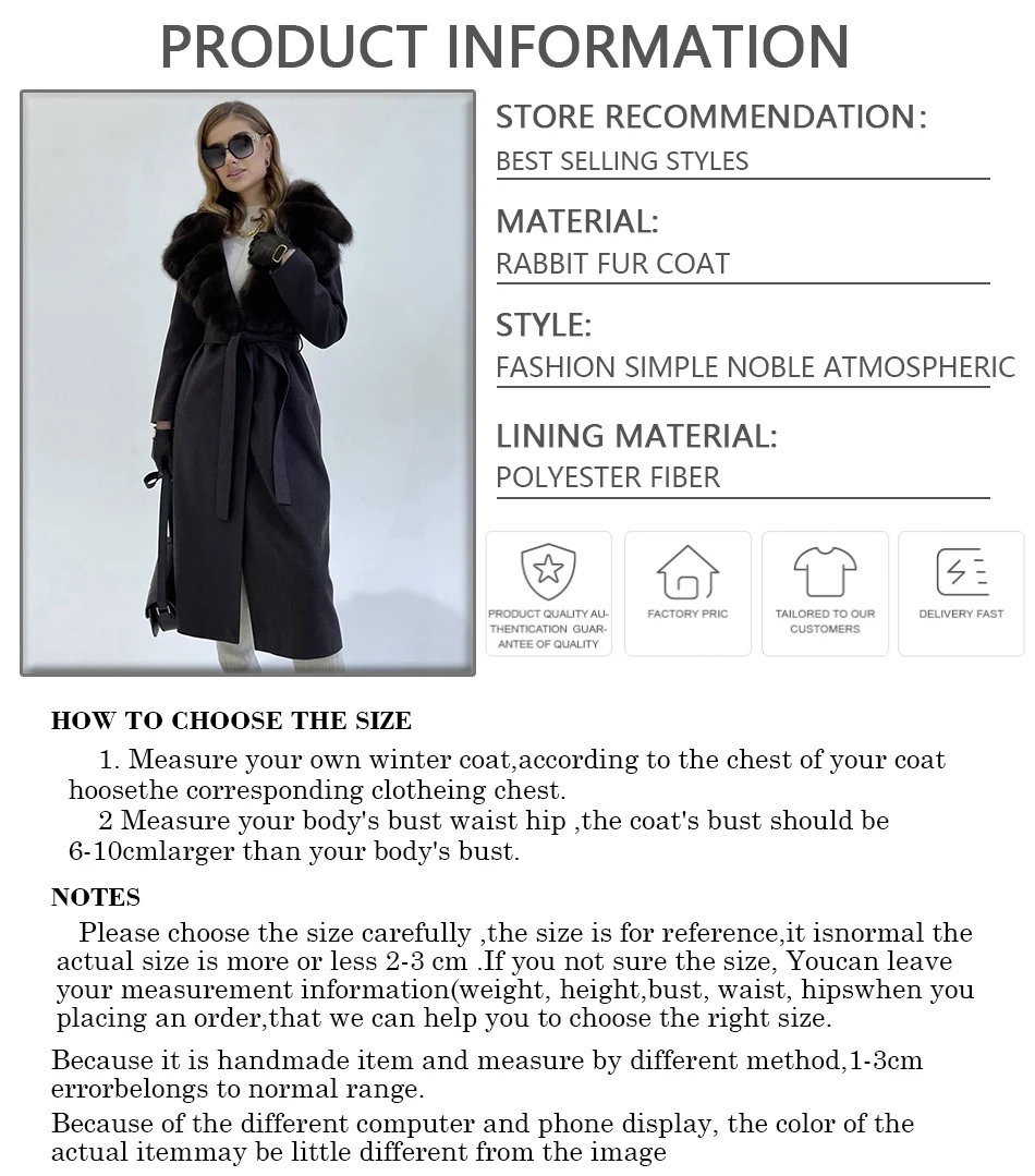 Winter New Cashmere Wool Coat Ladies Real Rabbit Fur Wool Coats Women Winter Fur Jacket