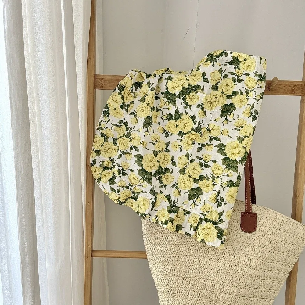 Durable Rose Flower Pattern Half Body Apron Anti Fouling Korean Style Work Apron with Pocket Kitchen Apron For Waiter